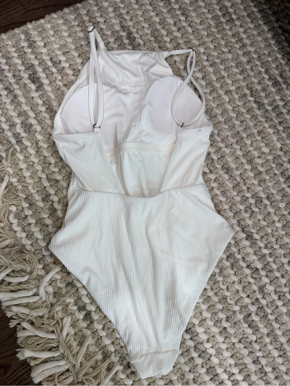 Womens' white Ribbed One-Piece Swimsuit